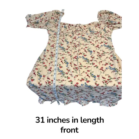 Native Daughters Cream Floral Mini Dress | Cottagecore Puff Sleeve Smocked Cuffs - Picture 8 of 8